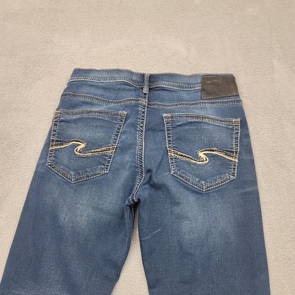 Silver Jeans Co. Grayson Mens 30x29 Blue Dark Wash Faded Straight Leg Whiskers*